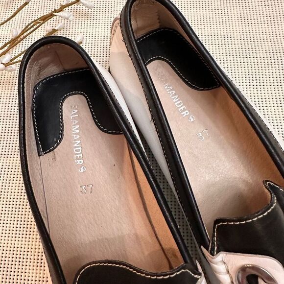 Salamander Shoes Black White Leather colorblock Slip On Flats comfy sz 37/ 7 US - Picture 3 of 7